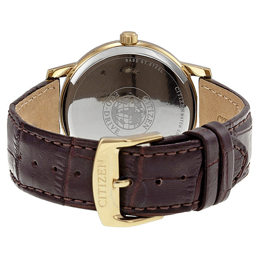 Citizen Eco Drive Silver Dial Gold Tone Brown Leather Men's Watch BM6752-02A - Dawson Watches #3