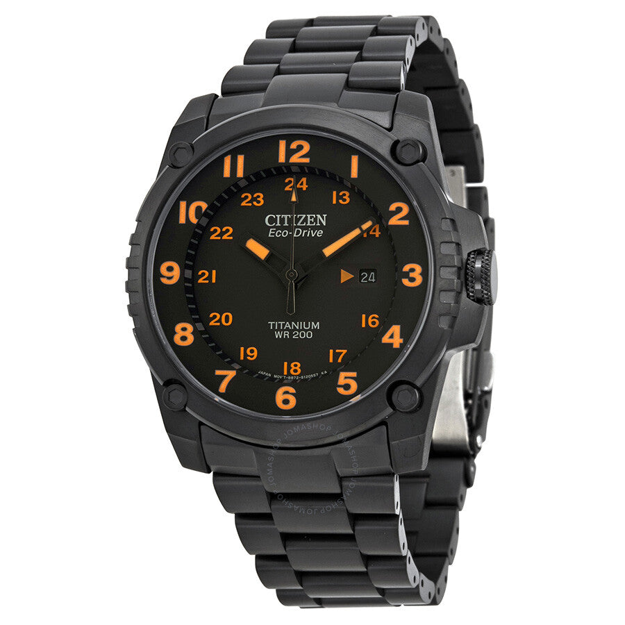 Citizen Eco Drive STX43 Black Orange Dial Titanium Men's Watch BJ8075-58F - Dawson Watches