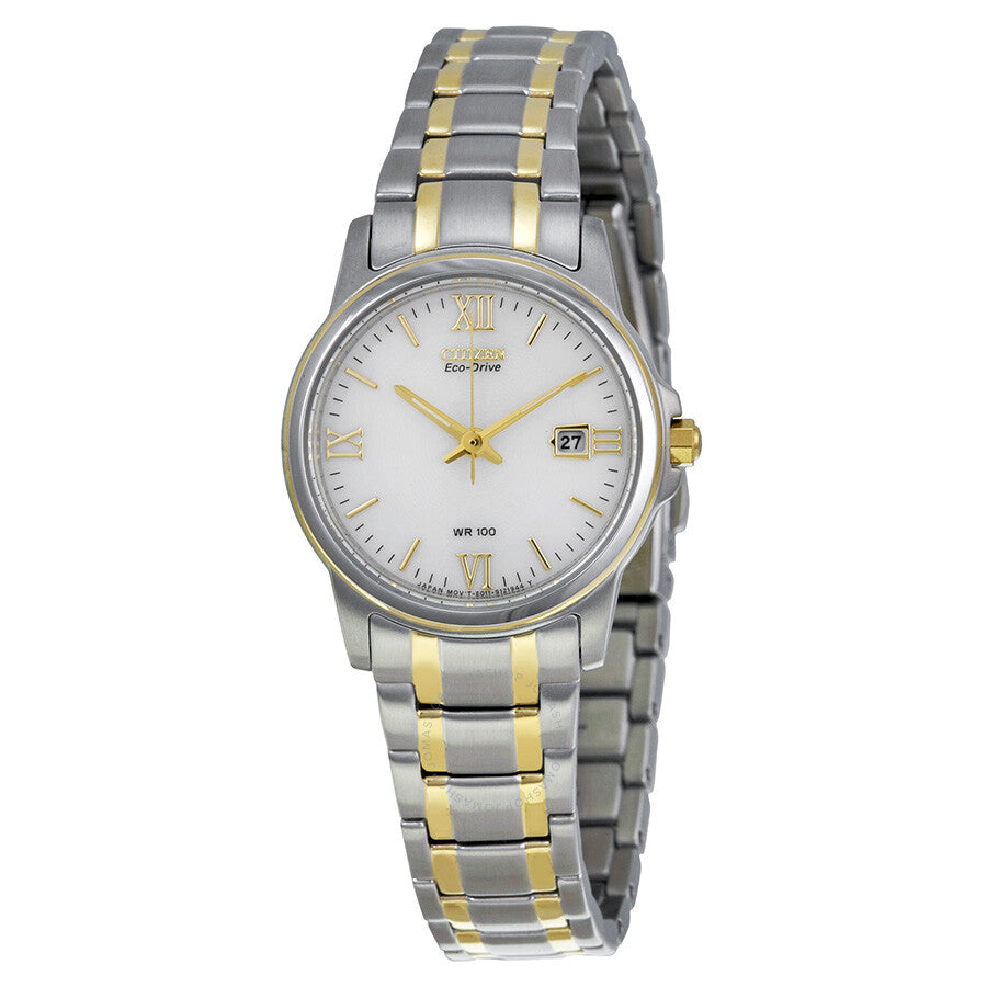 Citizen Eco Drive White Dial Two Tone Stainless Steel Ladies Watch EW1914-56A - Dawson Watches