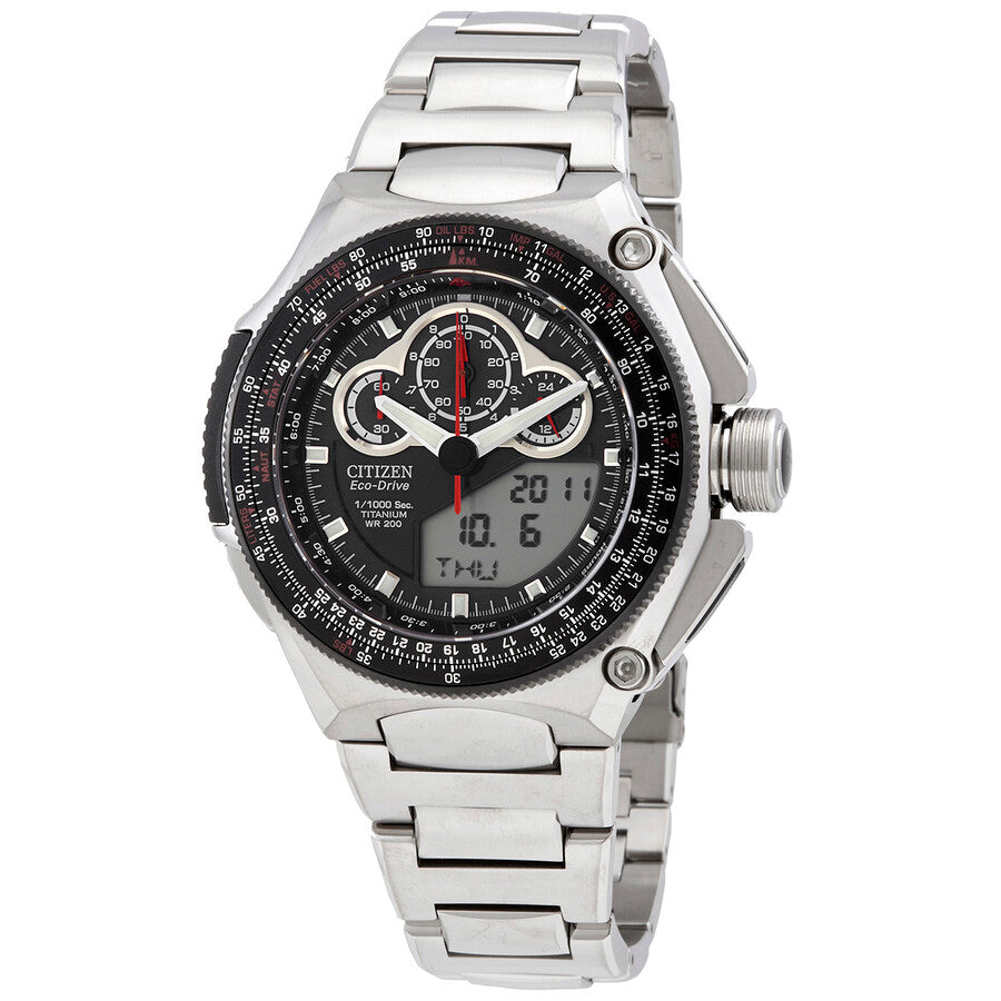 Citizen Eco-Drive Alarm Chronograph Quartz Analog-Digital Black Dial Men's Watch JW0071-58E - Dawson Watches
