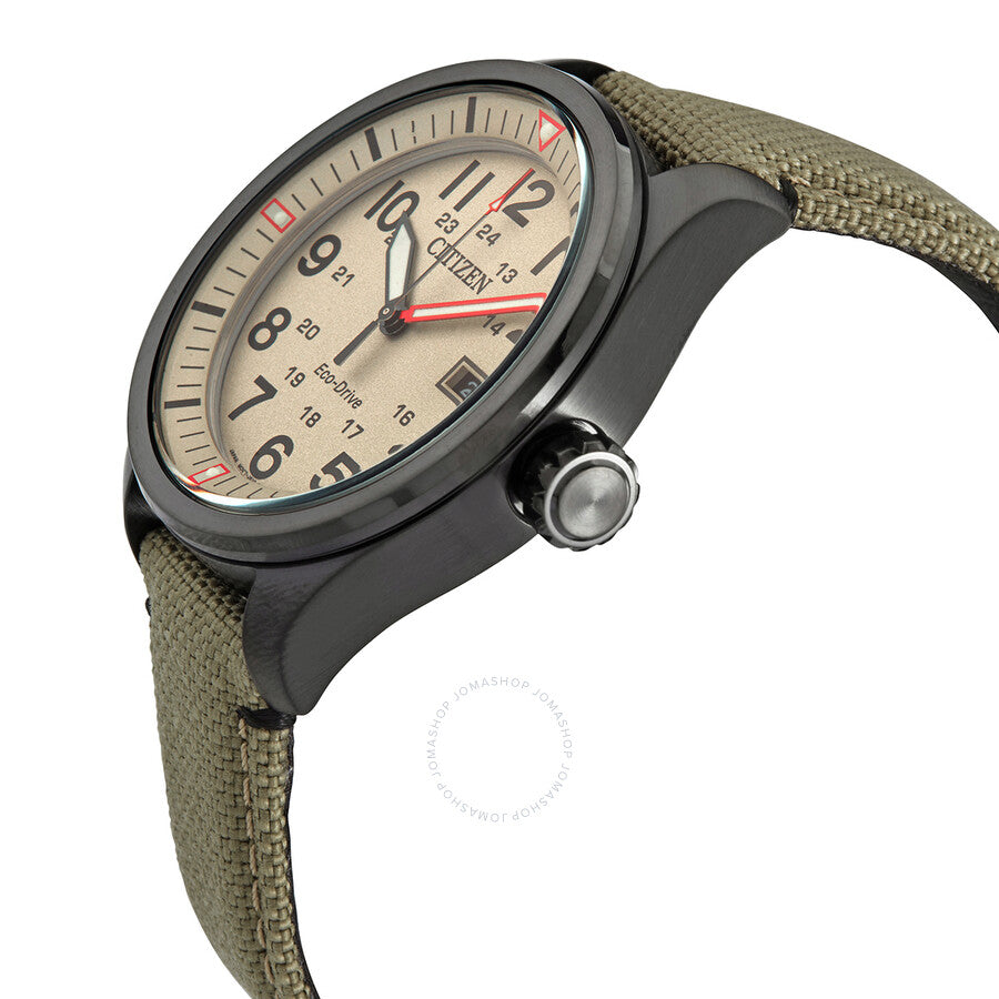 Citizen Eco-Drive Beige Dial Khaki Green Nylon Men's Watch AW5005-12X - Dawson Watches #2