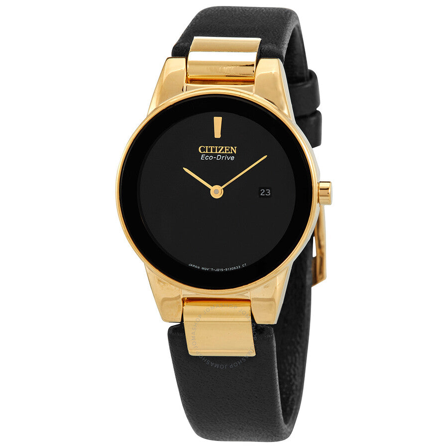 Citizen Eco-Drive Black Dial Black Leather Ladies Watch GA1052-04E - Dawson Watches