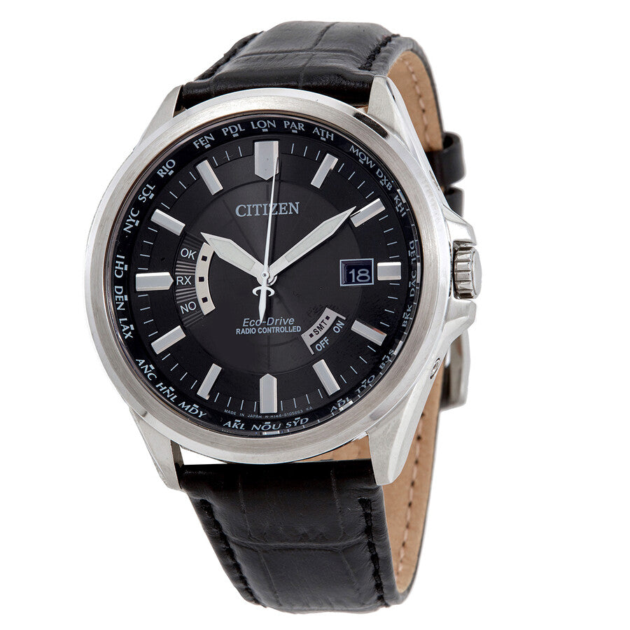 Citizen Eco-Drive Black Dial Black Leather Men's Watch CB0011-00E - Dawson Watches
