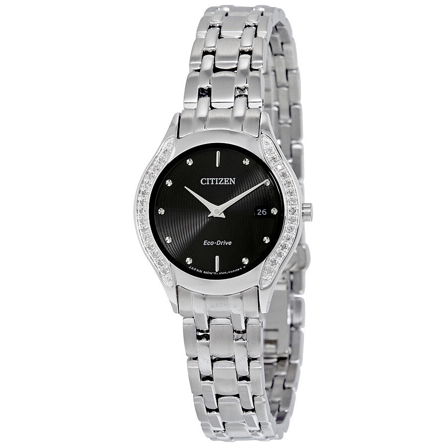 Citizen Eco-Drive Black Dial Diamond Stainless Steel Ladies Watch GA1060-57E - Dawson Watches