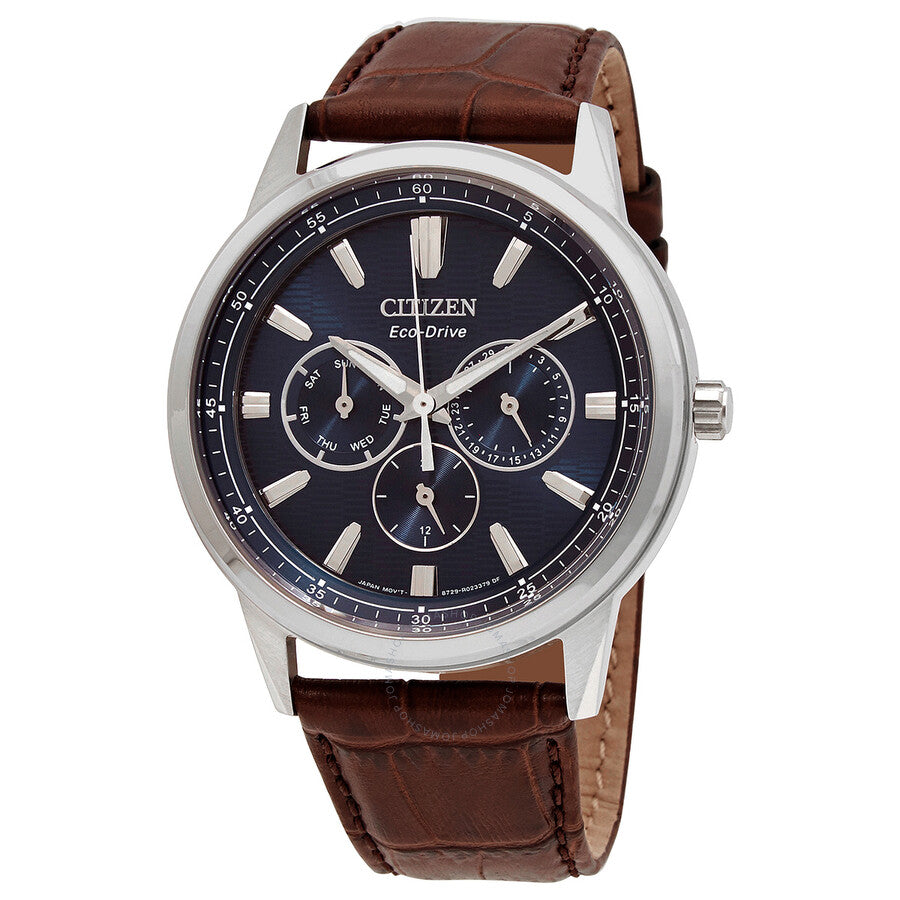 Citizen Eco-Drive Blue Dial Brown Leather Men's Watch BU2071-10L - Dawson Watches
