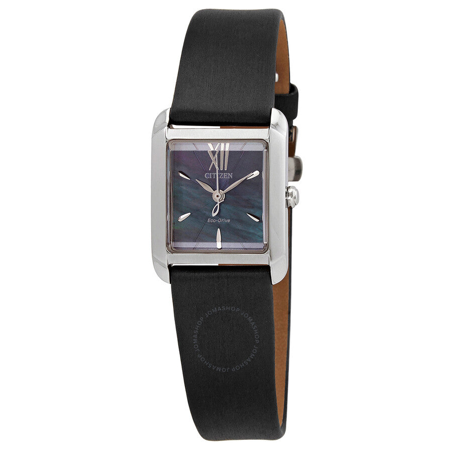 Citizen Eco-Drive Blue Mother of Pearl Black Leather Ladies Watch EW5550-16N - Dawson Watches