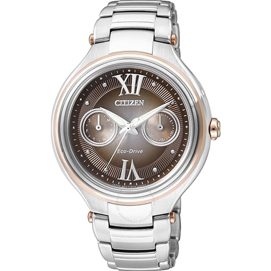 Citizen Eco-Drive Brown Dial Stainless Steel Ladies Watch FD4007-51W - Dawson Watches