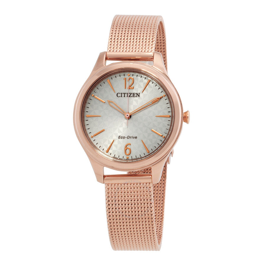 Citizen Eco-Drive Champagne Dial Stainless Steel Mesh Ladies Watch EM0508-80X - Dawson Watches