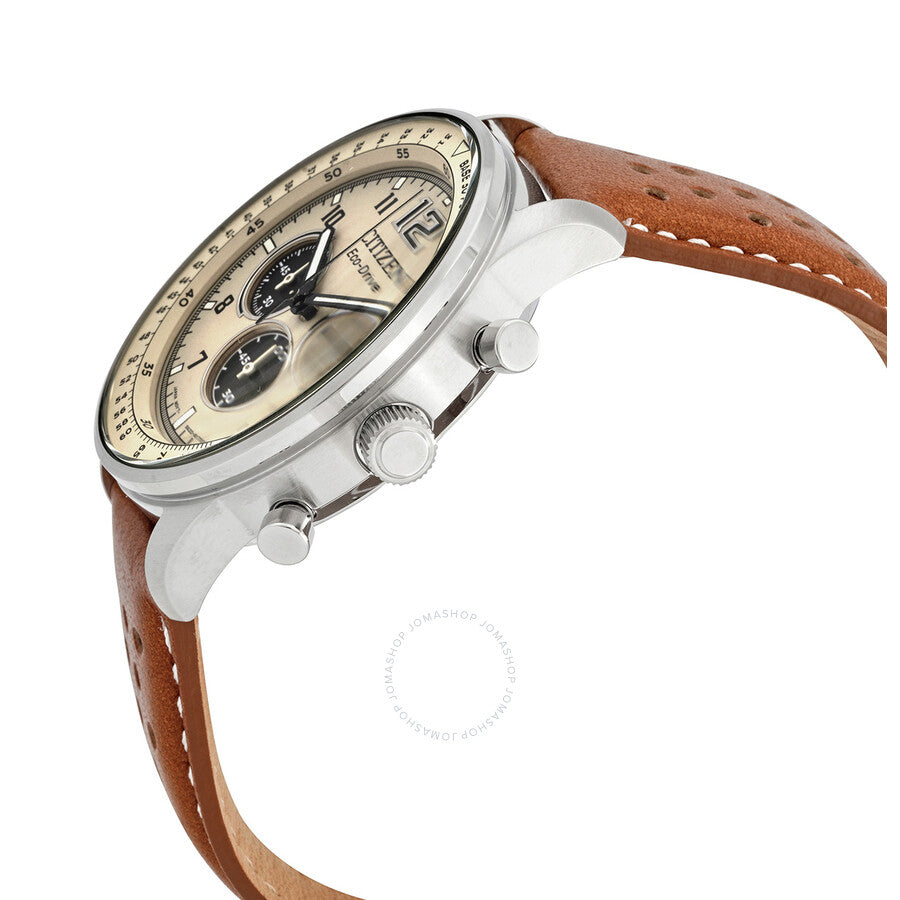 Citizen Eco-Drive Chronograph Beige Dial Brown Leather Men's Watch CA4500-16X - Dawson Watches #2