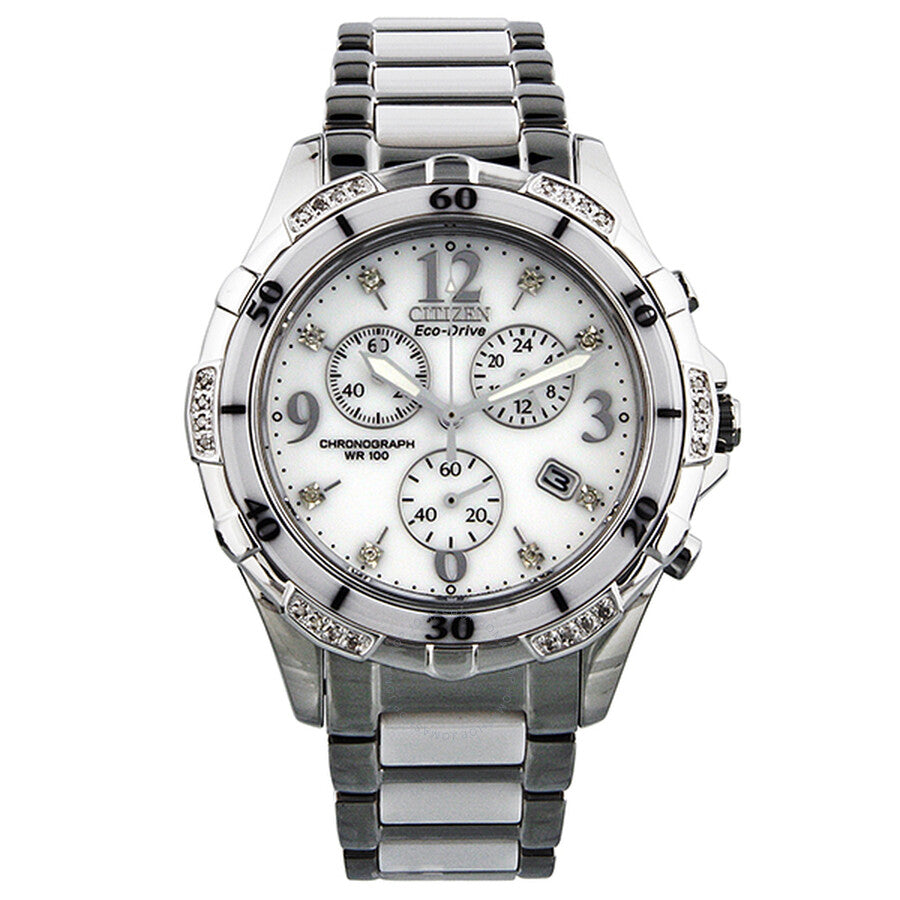 Citizen Eco-Drive Chronograph Diamond White Dial Stainless Steel and Ceramic Ladies Watch FB1230-50A#FB1230-50A - Dawson Watches #6