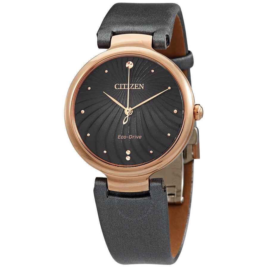 Citizen Eco-Drive Black Dial Grey Satin Ladies Watch EM0853-14H - Dawson Watches