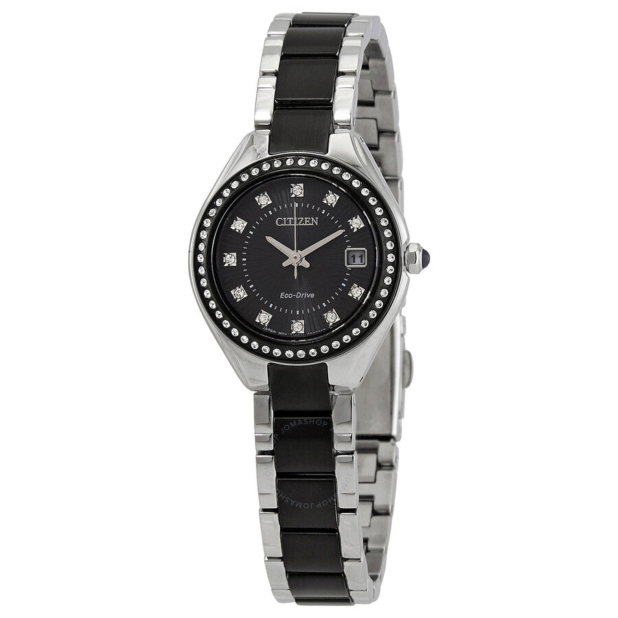 Citizen Eco-Drive Crystal Black Dial Ladies Watch EW2558-88E - Dawson Watches