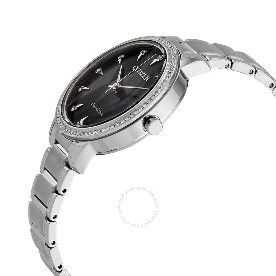 Citizen Eco-Drive Crystal Black Dial Stainless Steel Ladies Watch FE7040-53E - Dawson Watches #2