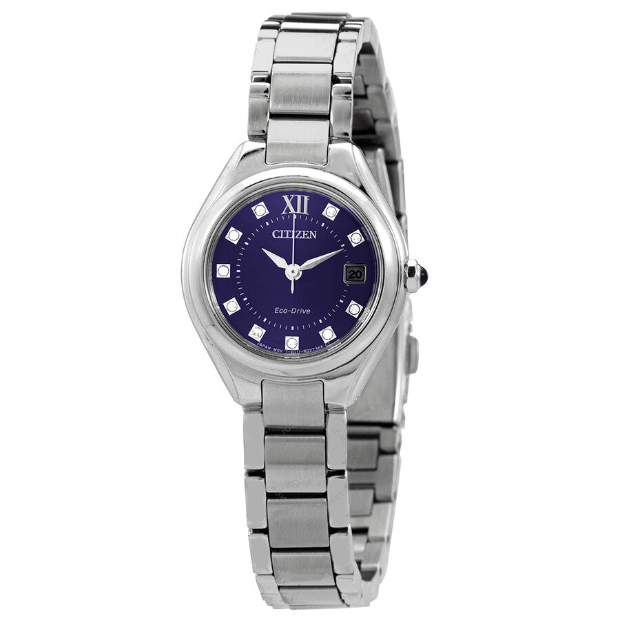 Citizen Eco-Drive Crystal Blue Dial Stainless Steel Ladies Watch EW2540-83L - Dawson Watches