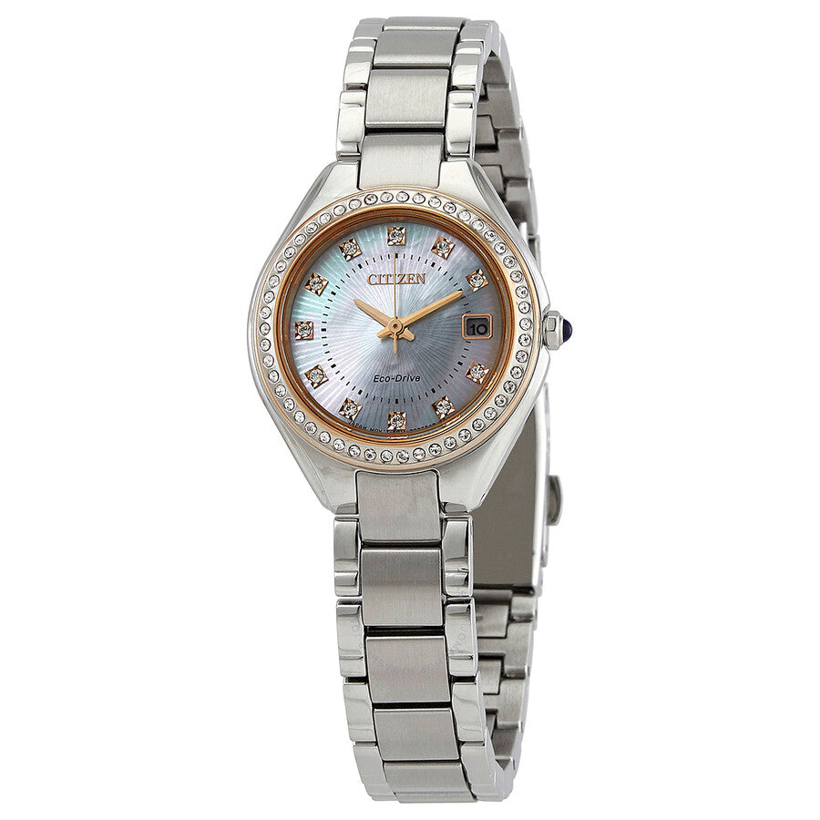 Citizen Eco-Drive Crystal Mother of Pearl Dial Ladies Watch EW2556-83Y - Dawson Watches
