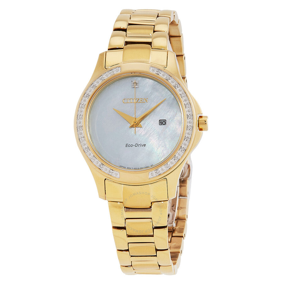 Citizen Eco-Drive Crystal Mother of Pearl Dial Ladies Watch EW2642-59D - Dawson Watches