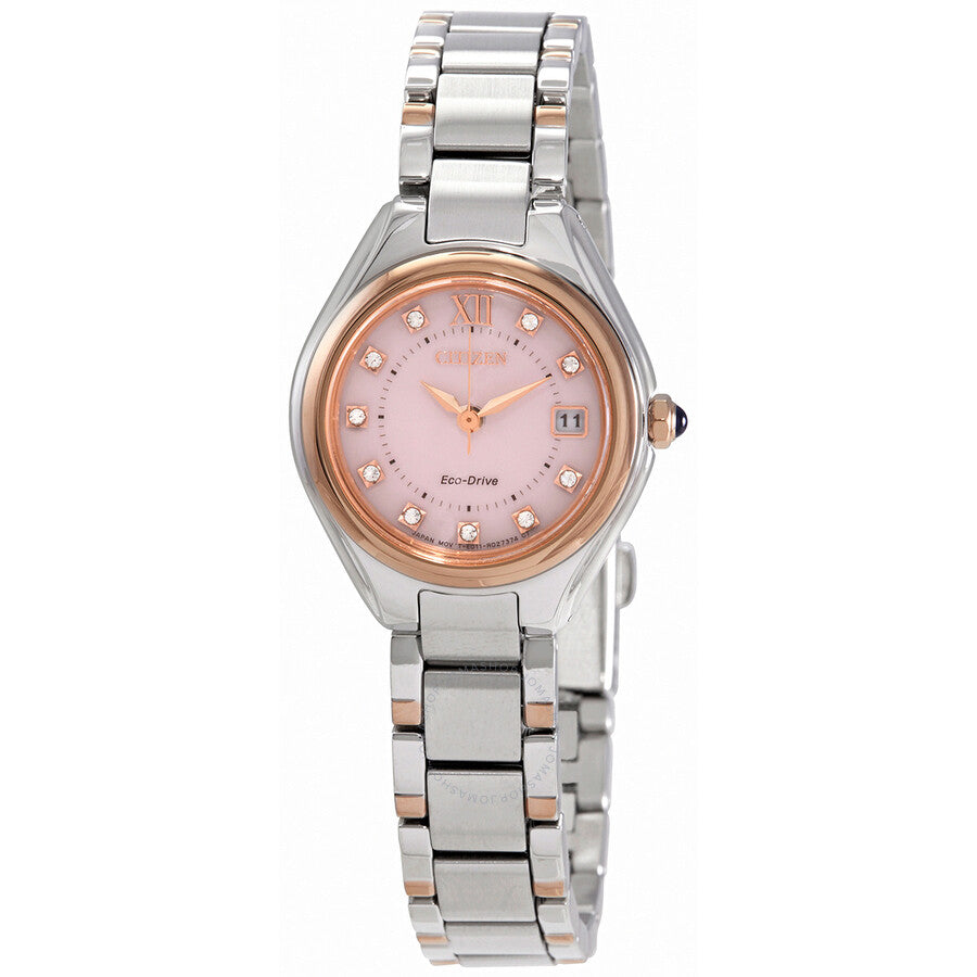 Citizen Eco-Drive Crystal Pink Dial Ladies Watch EW2546-87X - Dawson Watches