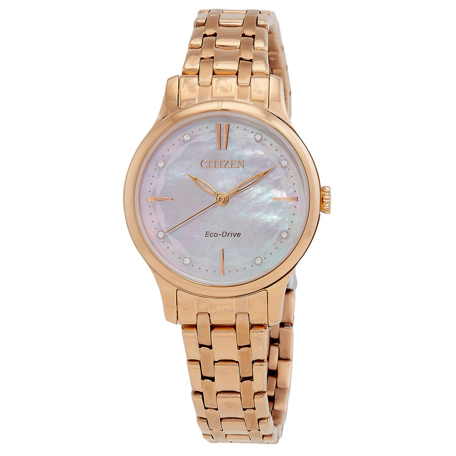 Citizen Eco-Drive Crystal Pink Mother of Pearl Dial Ladies Watch EM0893-87Y - Dawson Watches