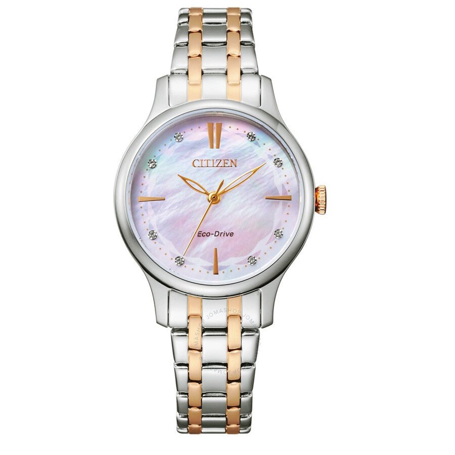 Citizen Eco-Drive Crystal Pink Mother of Pearl Dial Ladies Watch EM0896-89Y - Dawson Watches