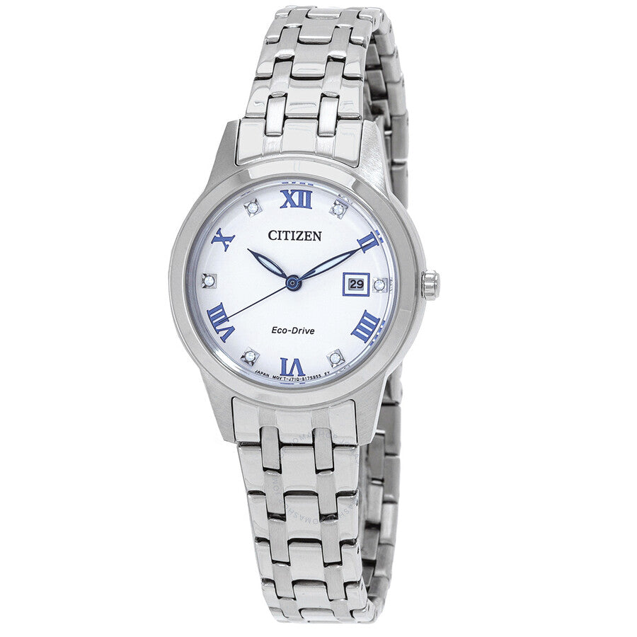 Citizen Eco-Drive Crystal White Dial Ladies Watch FE1240-81A - Dawson Watches