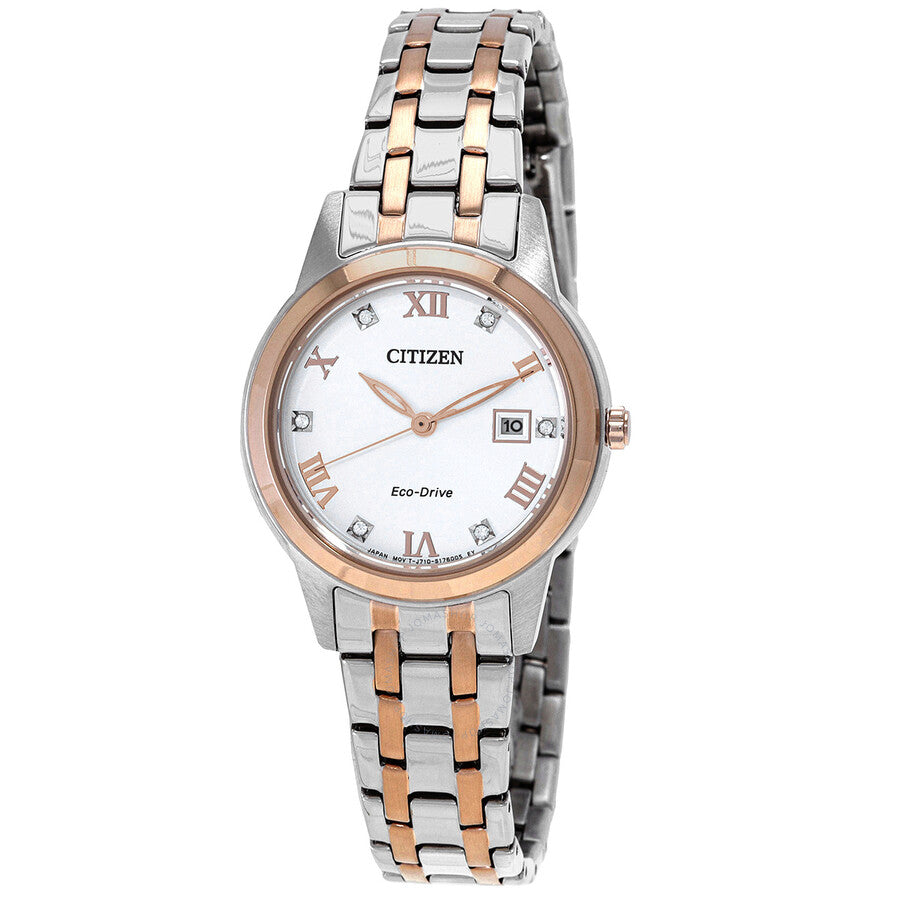 Citizen Eco-Drive Crystal White Dial Two-Tone Ladies Watch FE1246-85A - Dawson Watches