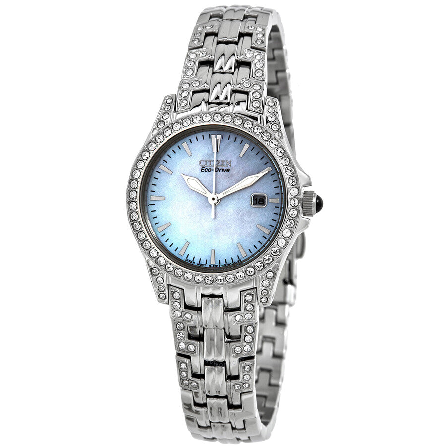 Citizen Eco-Drive Crystal White Mother of Pearl Dial Ladies Watch EW1220-55D - Dawson Watches