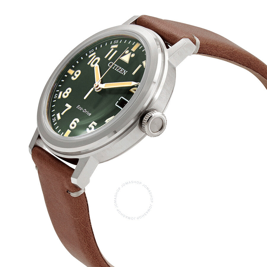 Citizen Eco-Drive Green Dial Brown Leather Men's Watch AW1620-13X - Dawson Watches #2