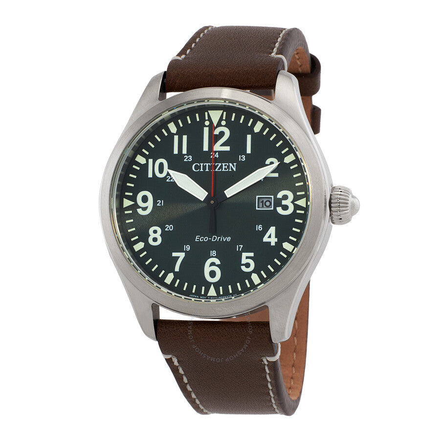 Citizen Eco-Drive Green Dial Brown Leather  Men's Watch BM6838-25X - Dawson Watches
