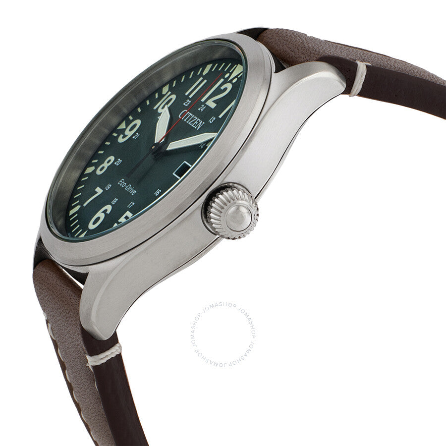 Citizen Eco-Drive Green Dial Brown Leather  Men's Watch BM6838-25X - Dawson Watches #2