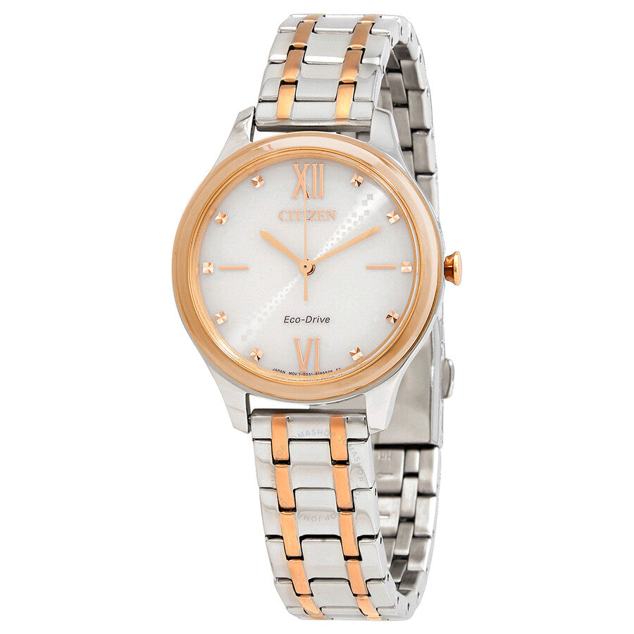 Citizen Eco-Drive Ivory Dial Two-tone Ladies Watch EM0506-77A - Dawson Watches