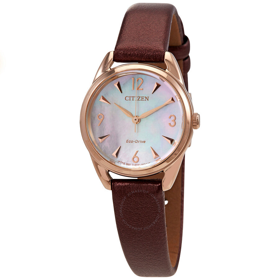 Citizen Eco-Drive Mother of Pearl Dial Brown Leather Ladies Watch EM0686-14D - Dawson Watches