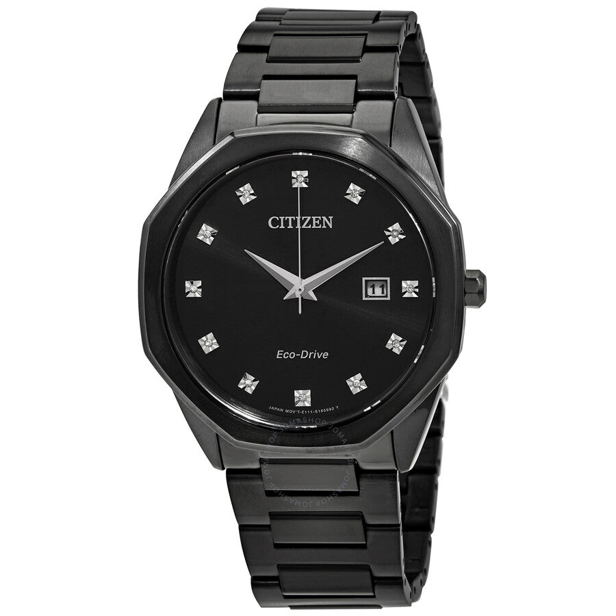 Citizen Eco-Drive Octagon Diamond Black Dial Watch BM7495-59G - Dawson Watches