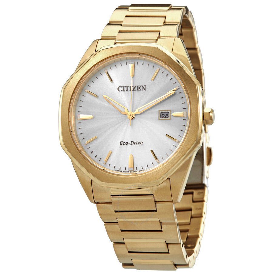 Citizen Eco-Drive Octagon Silver Dial Men Watch BM7492-57A - Dawson Watches