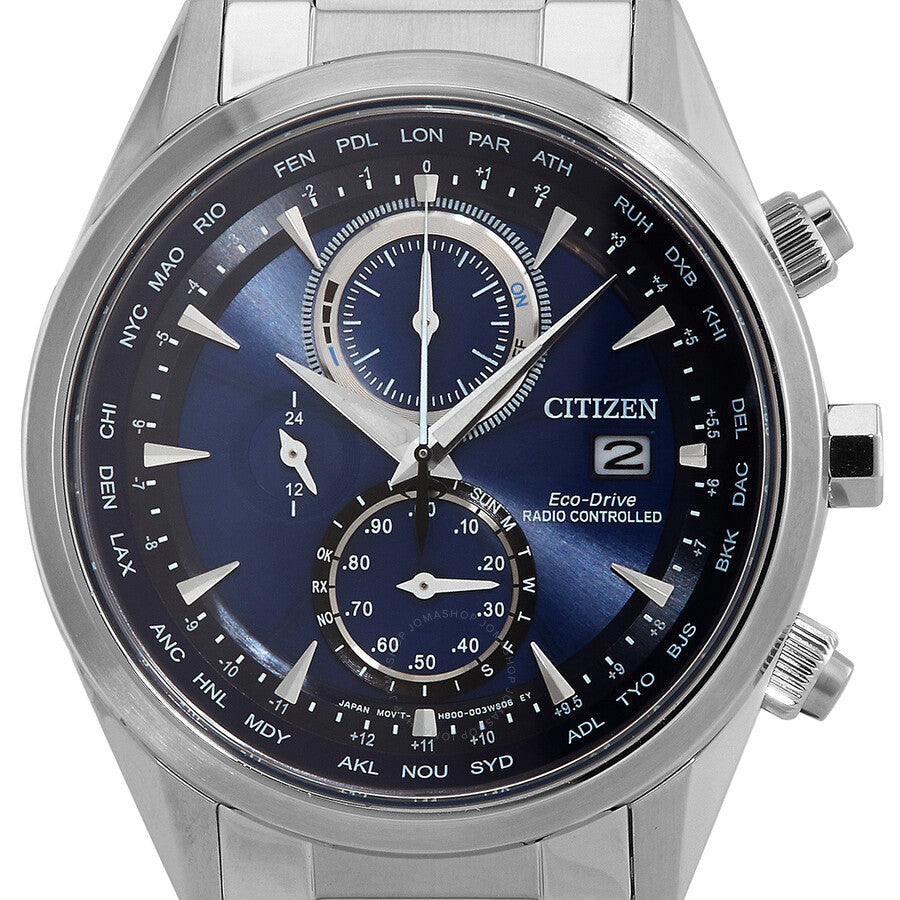 Citizen Eco-Drive Perpetual Alarm World Time Chronograph GMT Blue Dial Men's Watch AT8260-85L - Dawson Watches #4