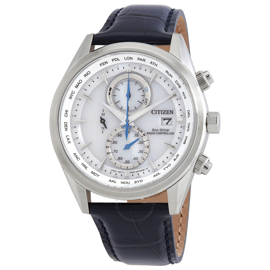 Citizen Eco-Drive Perpetual Alarm World Time Chronograph GMT White Dial Men's Watch AT8260-18A - Dawson Watches