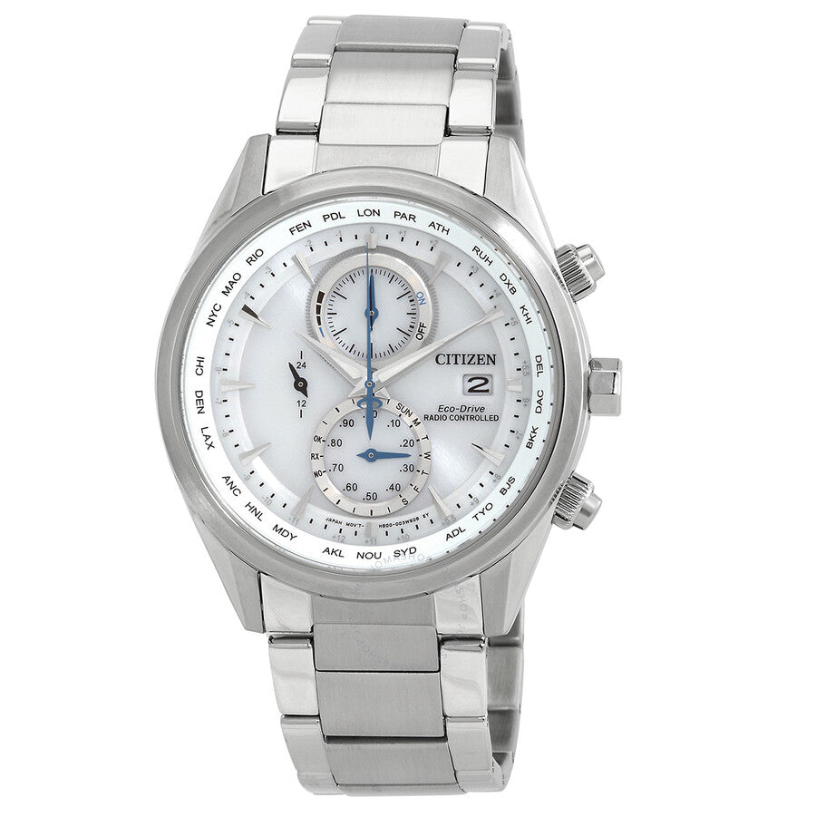 Citizen Eco-Drive Perpetual Alarm World Time Chronograph GMT White Dial Men's Watch AT8260-85A - Dawson Watches