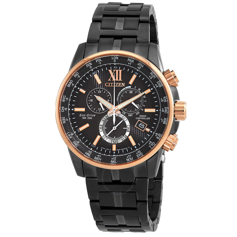Citizen Eco-Drive Perpetual World Time Chronograph GMT Black Dial Men's Watch CB5884-88H - Dawson Watches