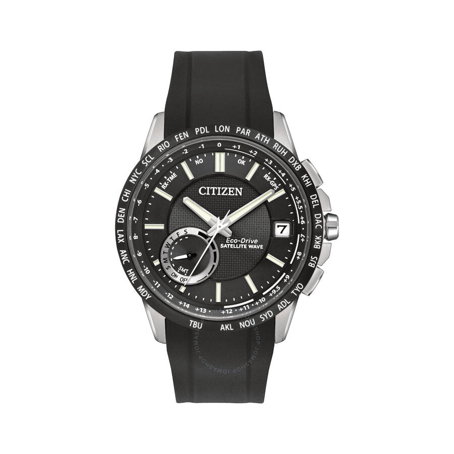 Citizen Eco-Drive Satellite Black Dial Rubber Strap Men's Watch CC3005-00E - Dawson Watches