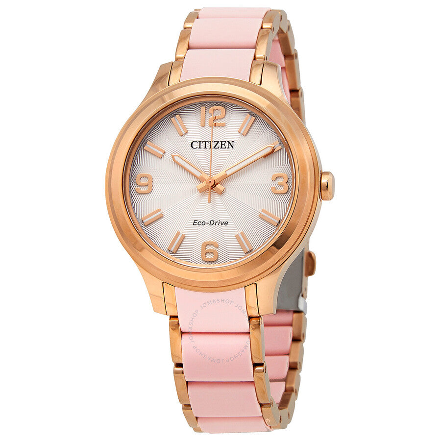 Citizen Eco-Drive Silver Dial Rose Gold tone Ladies Watch FE7078-85A - Dawson Watches