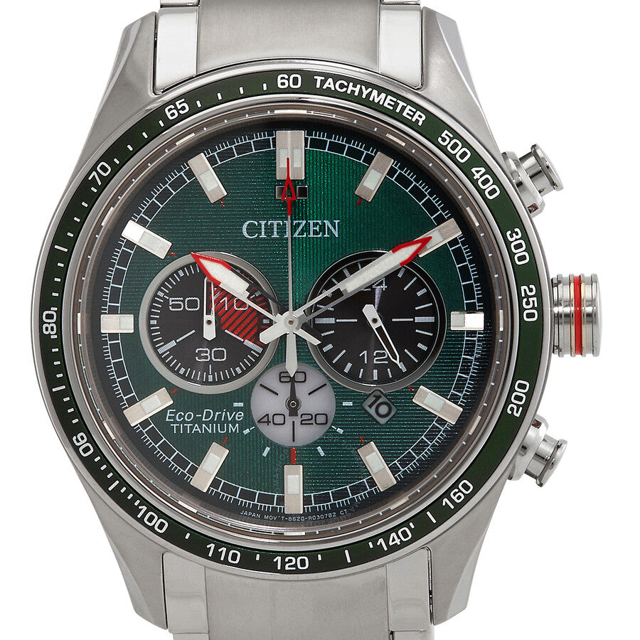 Citizen Eco-Drive Super Titanium Chronograph Green Dial Men's Watch CA4497-86X - Dawson Watches #4