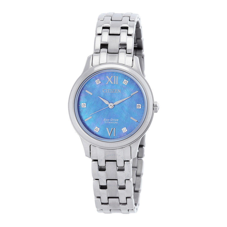 Citizen Eco-Drive Titanium Diamond Blue Mother of Pearl Dial Ladies Watch EM0720-85N - Dawson Watches
