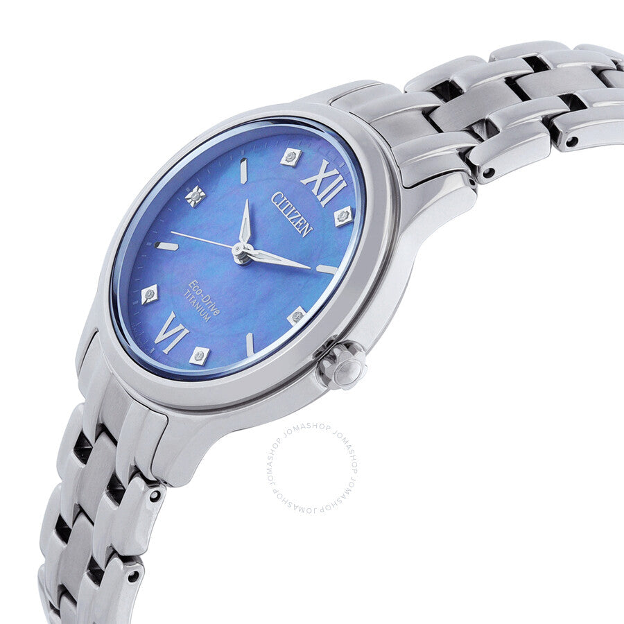 Citizen Eco-Drive Titanium Diamond Blue Mother of Pearl Dial Ladies Watch EM0720-85N - Dawson Watches #2