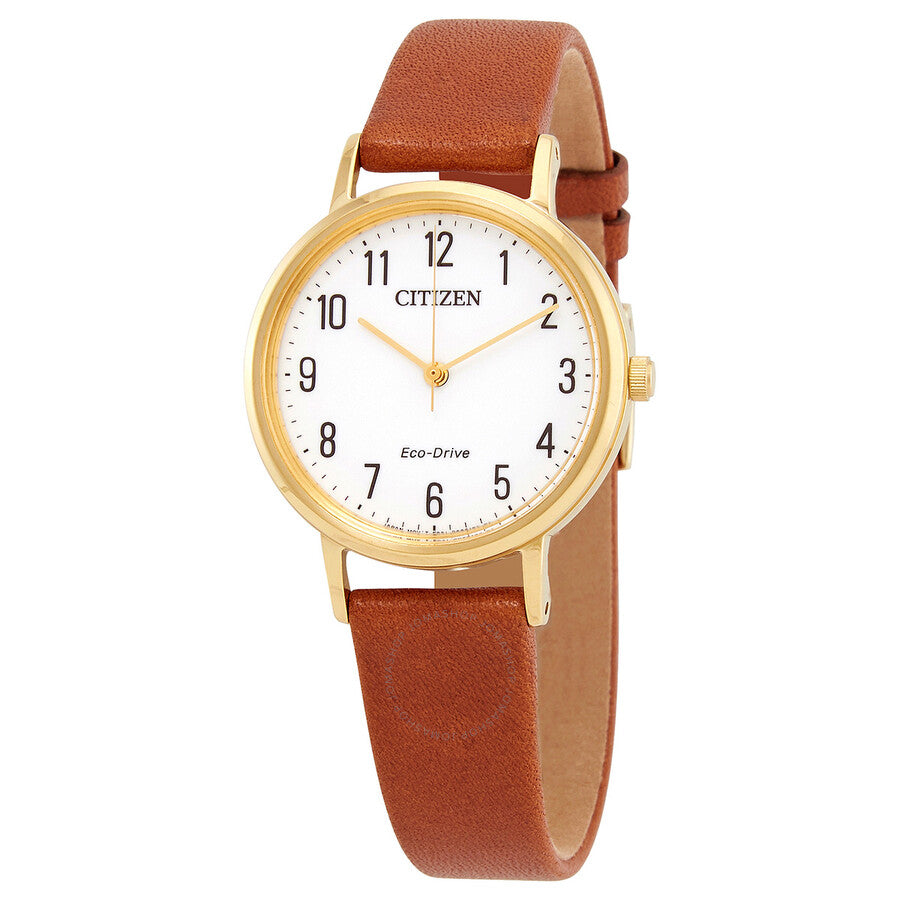 Citizen Eco-Drive White Dial Brown Leather Ladies Watch EM0578-17A - Dawson Watches