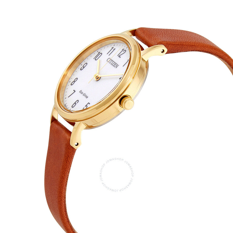 Citizen Eco-Drive White Dial Brown Leather Ladies Watch EM0578-17A - Dawson Watches #2