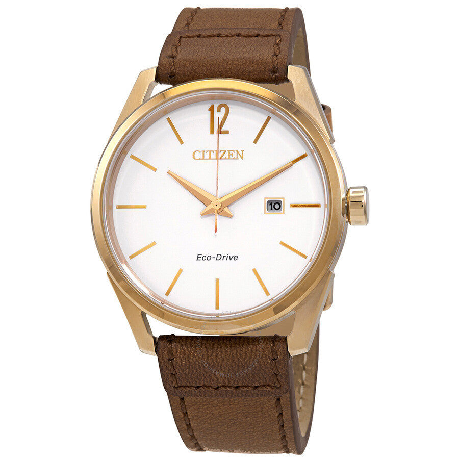 Citizen Eco-Drive White Dial Brown Leather Men's Watch BM7418-17A - Dawson Watches