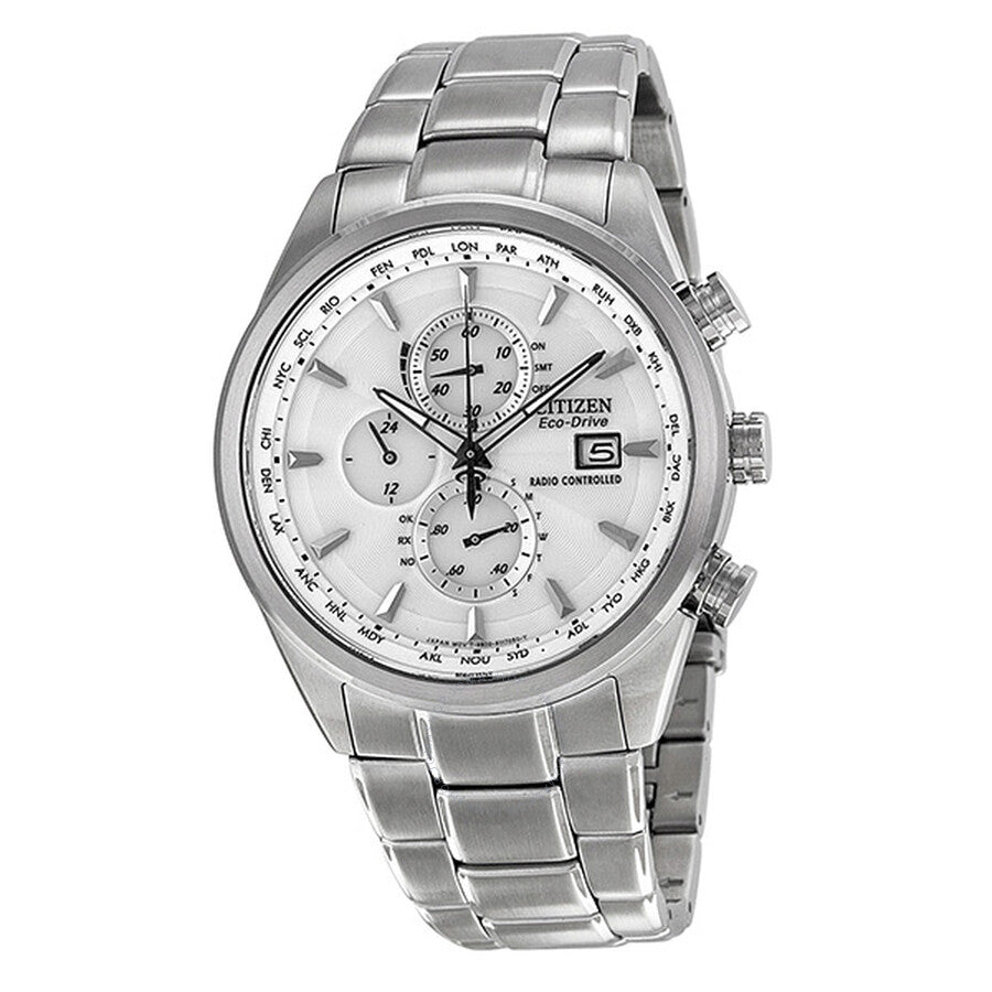 Citizen Eco-Drive World Chronograph A-T White Dial Stainless Steel Men's Watch AT8010-58B - Dawson Watches
