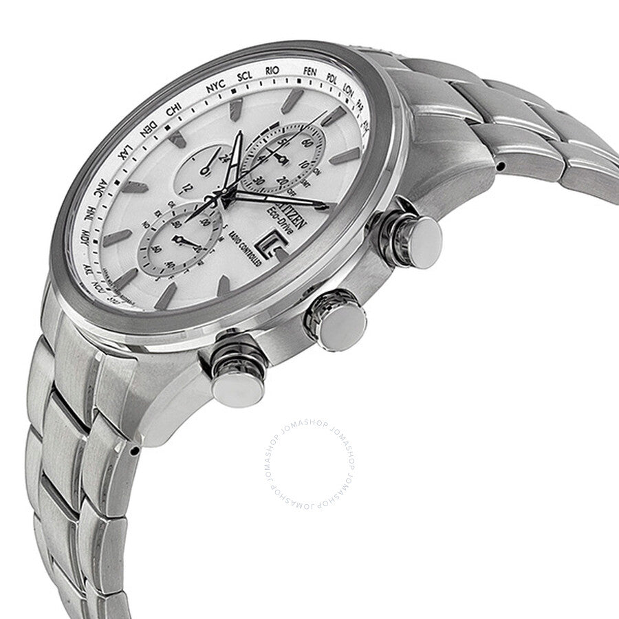 Citizen Eco-Drive World Chronograph A-T White Dial Stainless Steel Men's Watch AT8010-58B - Dawson Watches #2