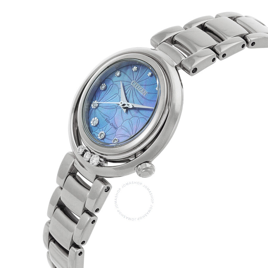 Citizen L Eco-Drive Diamond Mother of Pearl Blue Dial Ladies Watch EM1110-81N