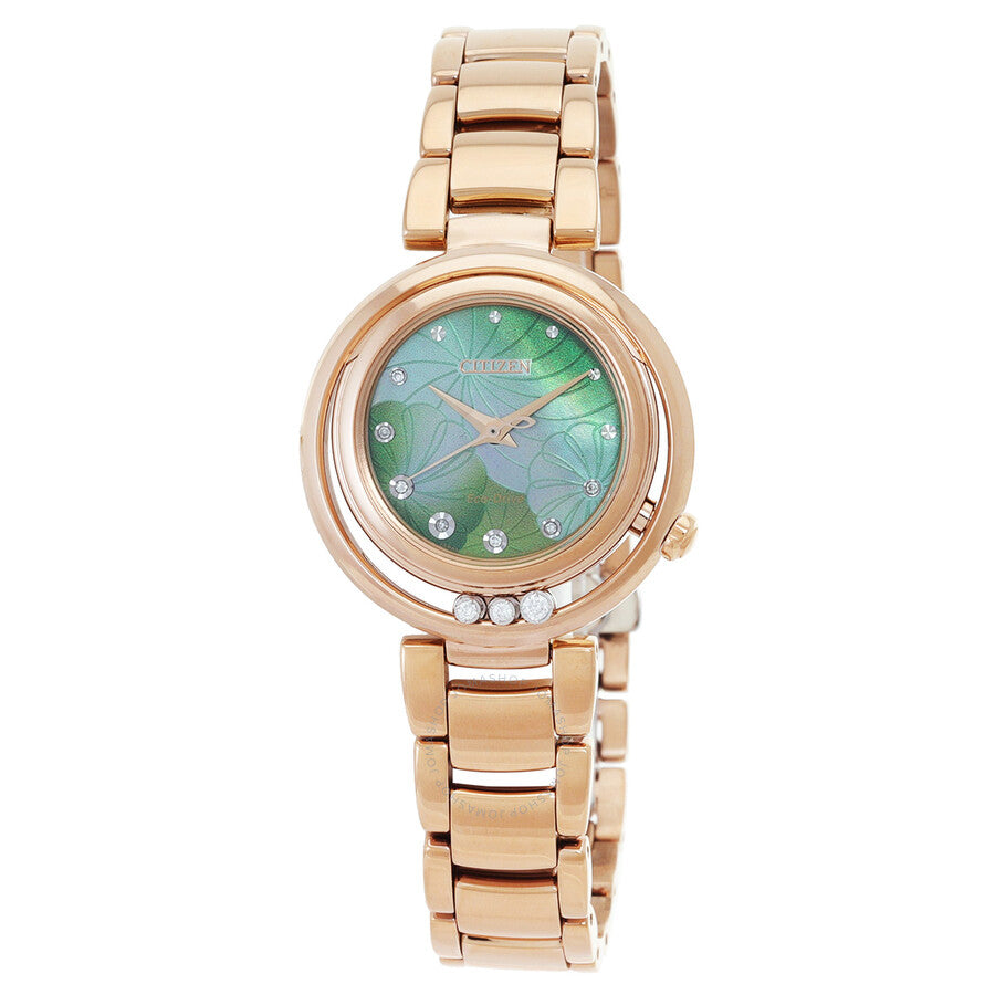 Citizen L Eco-Drive Diamond Green Mother of Pearl Dial Ladies Watch EM1113-82Y - Dawson Watches