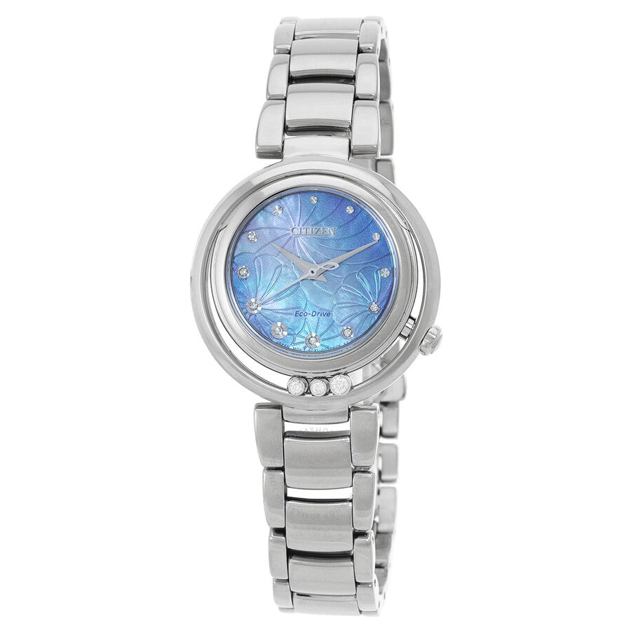 Citizen L Eco-Drive Diamond Mother of Pearl Blue Dial Ladies Watch EM1110-81N - Dawson Watches